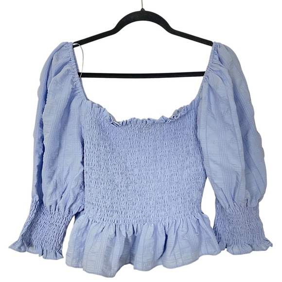 En Saison Smoked Blouse Light Blue Size Large - Picture 9 of 12